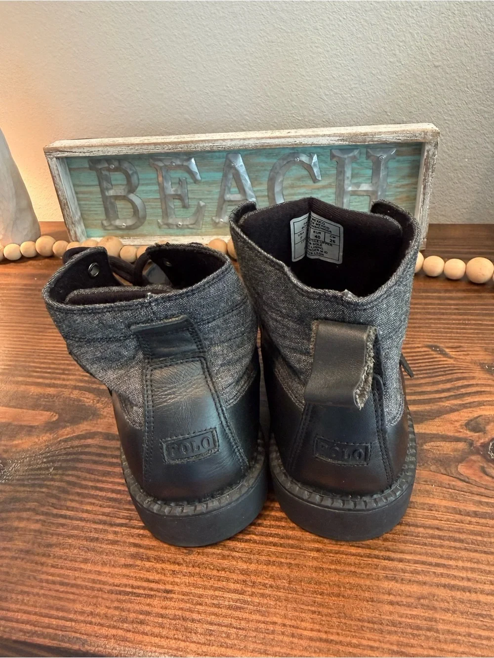 Polo Ralph Lauren Ranger Mid Boots Black Leather Canvas Boys 7 EU 40 Grunge Prep